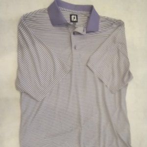 FootJoy FJ Mens Size Medium Golf Polo Shirt White Blue Striped Short Sleeve.